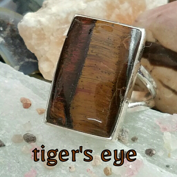 Earth Art hand crafted artisan Jewelry - Tiger's Eye Ring Sterling Silver